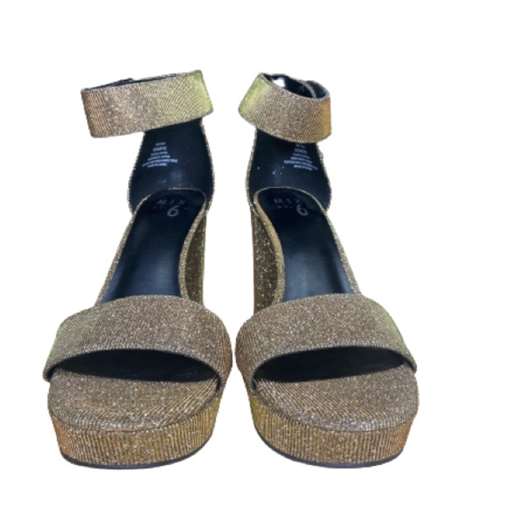 Mix No.6 Rhinestone Gold Metallic Block Platform Heel Women